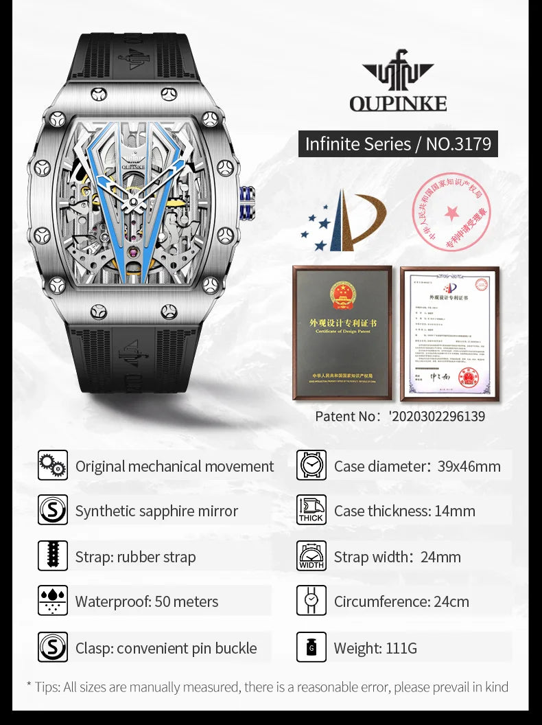 OUPINKE Men's Luxury Mechanical Wristwatch