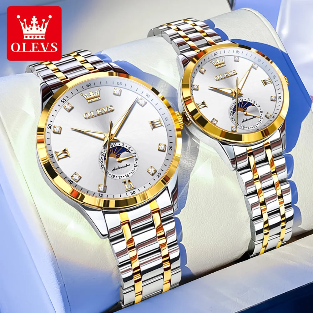 OLEVS Fashion Original Romantic Couple Watch Moon Phase