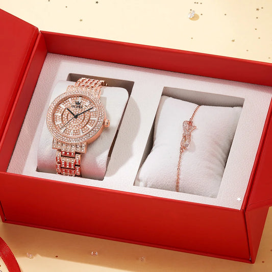 OLEVS Top Original Brand Women's Watches Elegant Luxury Full Diamond Quartz