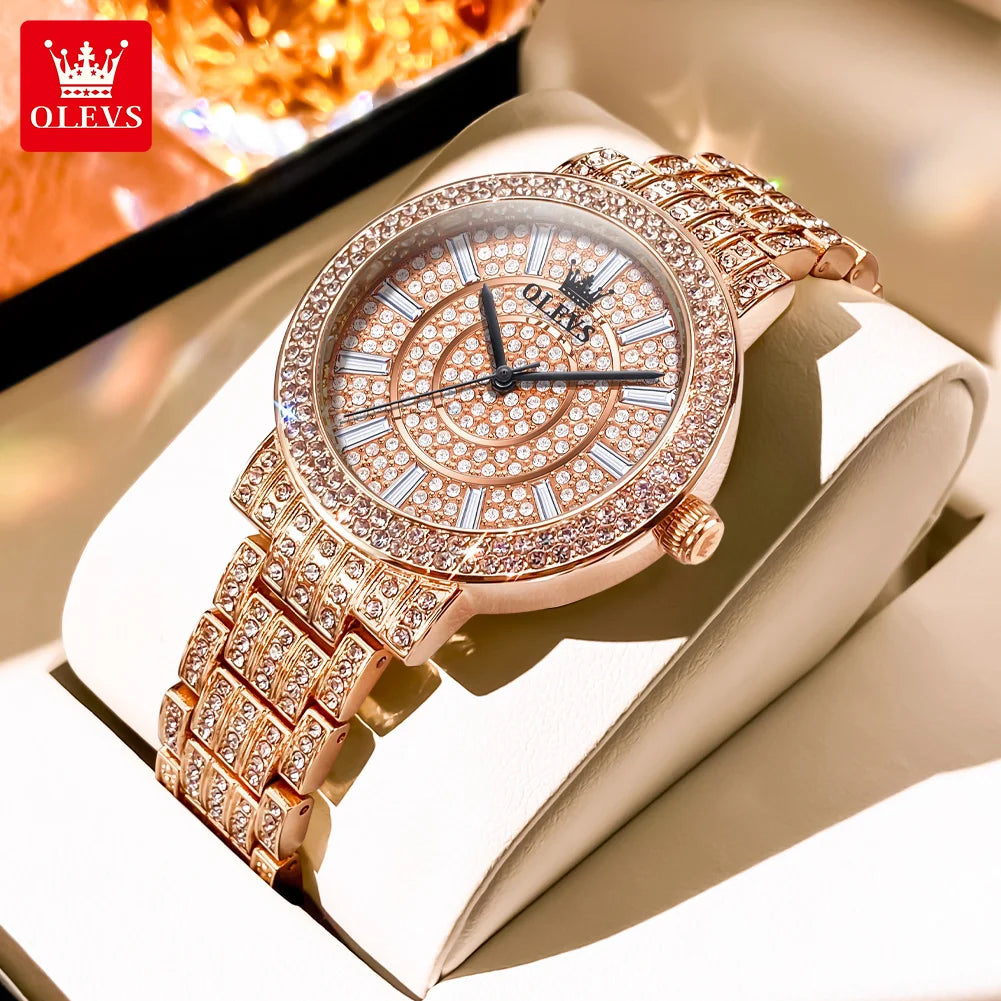 OLEVS Top Original Brand Women's Watches Elegant Luxury Full Diamond Quartz