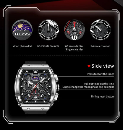 OLEVS Men's Watches Moon Phase Chronograph