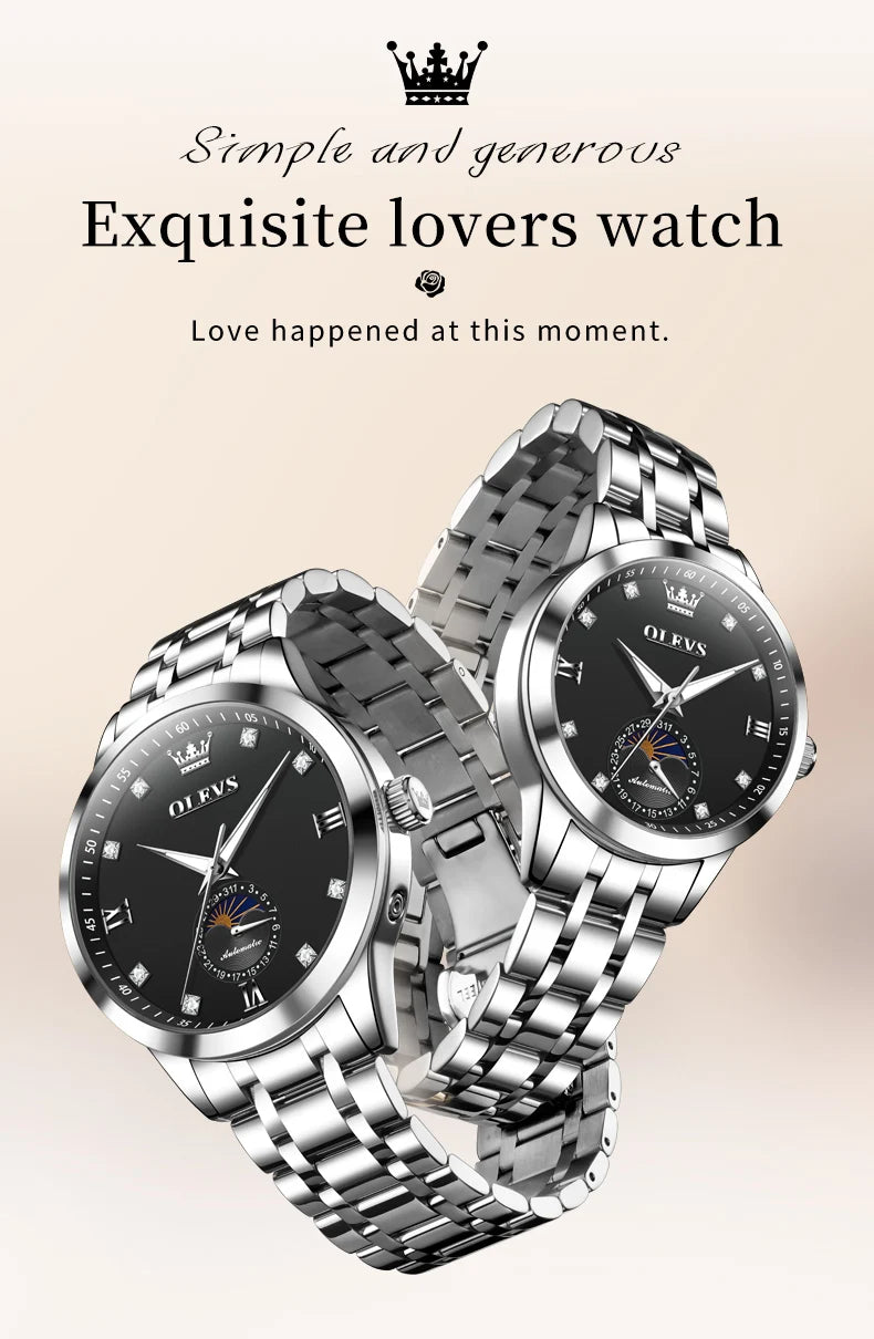 OLEVS Fashion Original Romantic Couple Watch Moon Phase