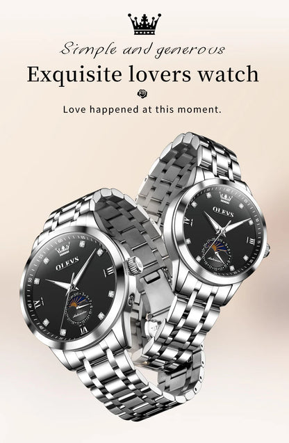 OLEVS Fashion Original Romantic Couple Watch Moon Phase