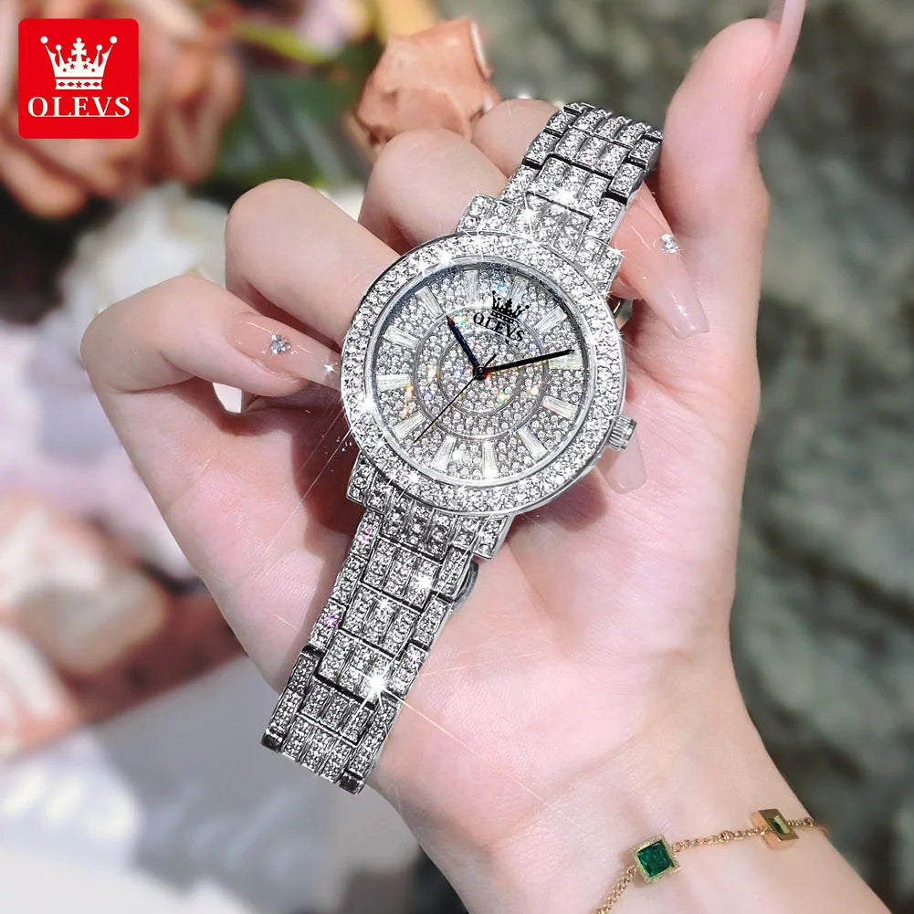OLEVS Top Original Brand Women's Watches Elegant Luxury Full Diamond Quartz