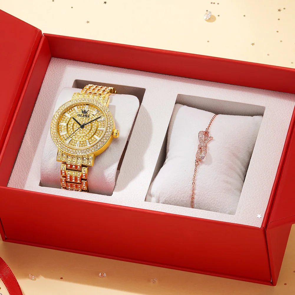 OLEVS Top Original Brand Women's Watches Elegant Luxury Full Diamond Quartz