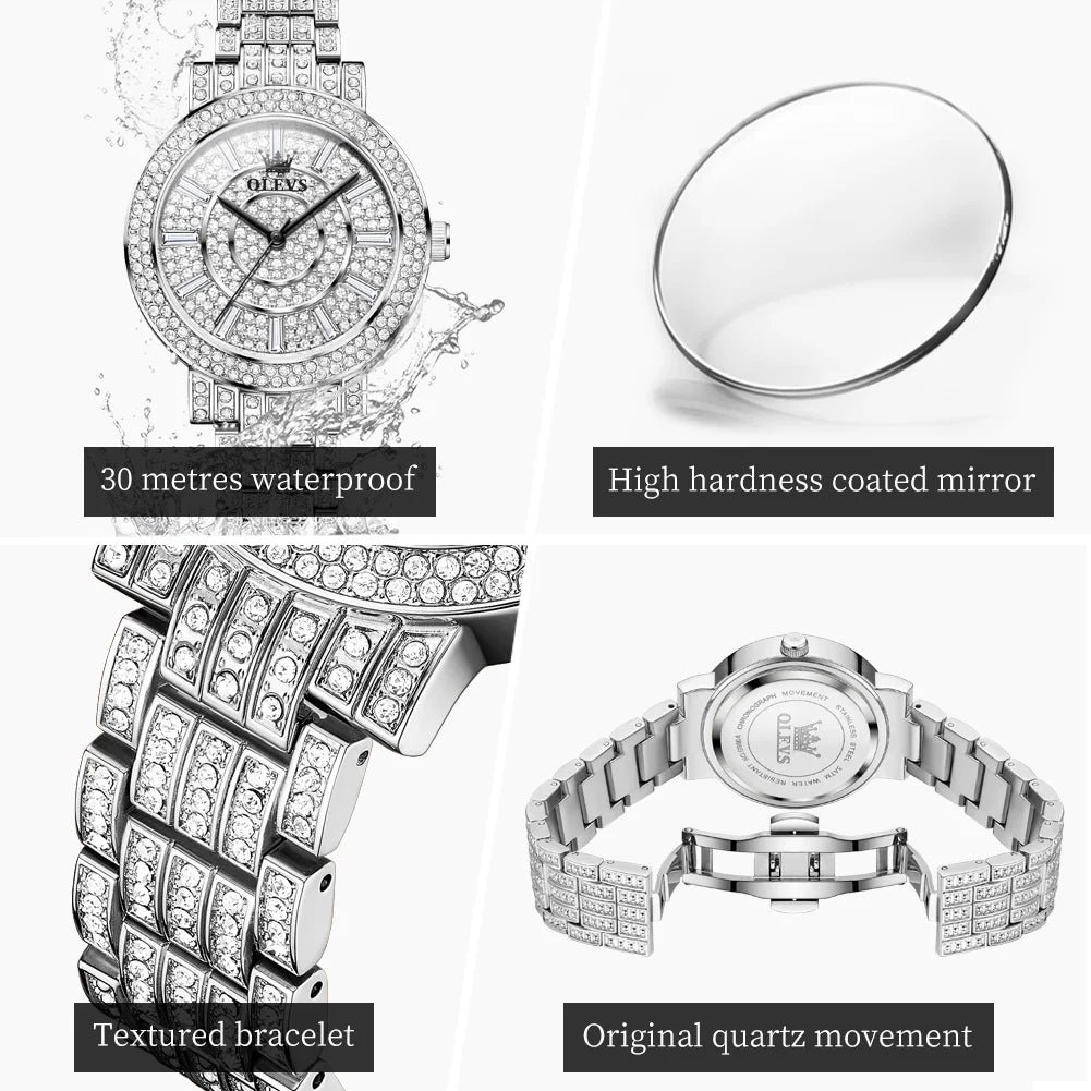 OLEVS Top Original Brand Women's Watches Elegant Luxury Full Diamond Quartz