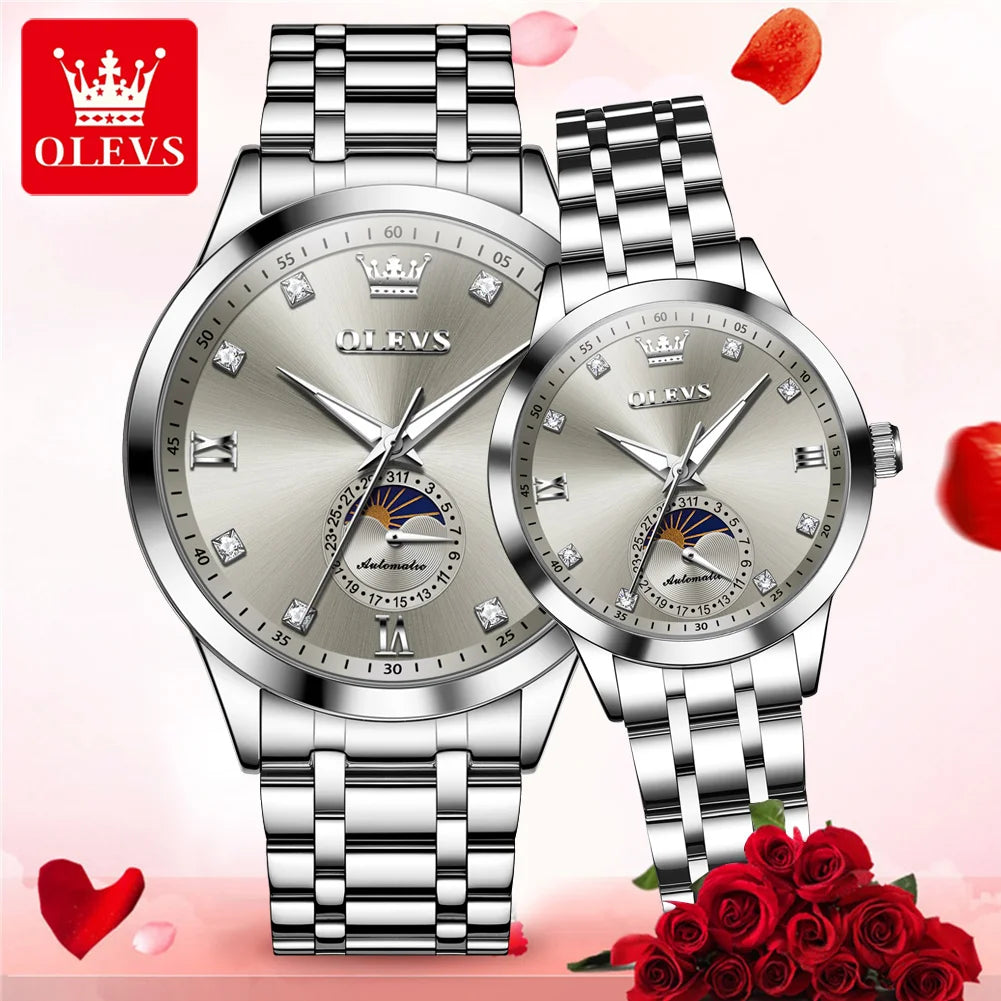 OLEVS Fashion Original Romantic Couple Watch Moon Phase
